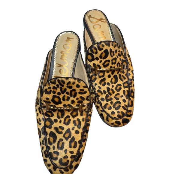 Sam Edelman Leopard Print Hair Calf Leather Mules Loafers Slides Size 7 - Picture 1 of 4